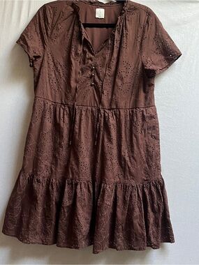 Joie Brown V-Neck Blouse with Delicate Trim Flutter Sleeve Top S/M